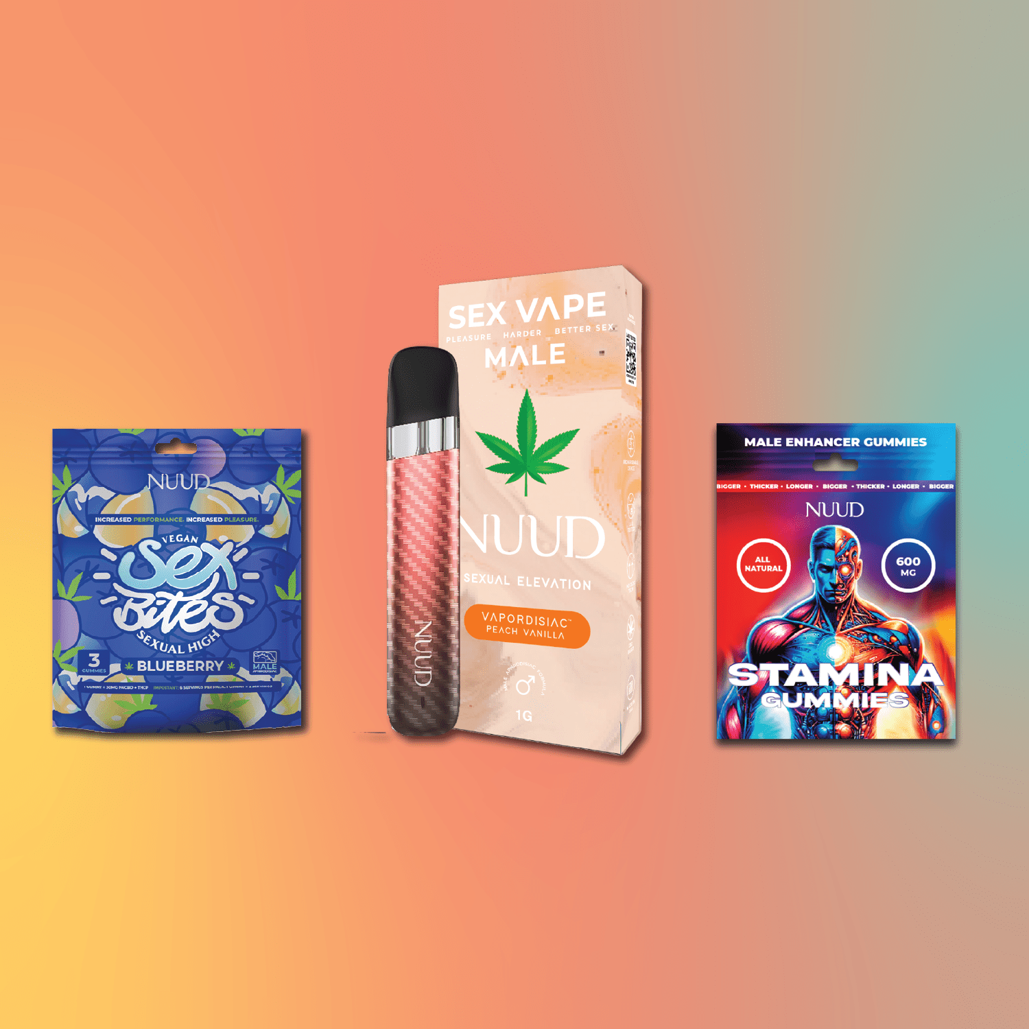 Nuud Men's Pleasure Collection
Gummies and Sex Vape
