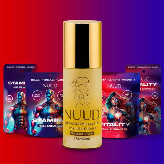 Nuud Set Lovers Bundle of Pleasure Gummies and Massage Oil for Him and Her
