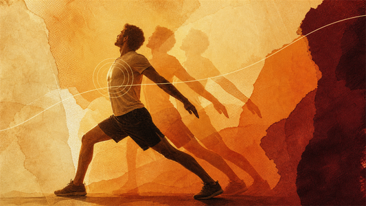 Silhouette of an adult in motion with an upward sweeping line and pulse ring, illustrating research on whether exercise increases libido