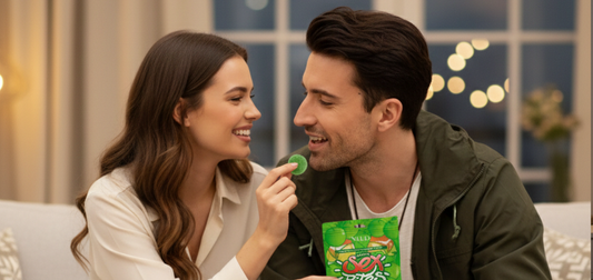 Happy Couple Enjoy NUUD Edibles Passion Bundle | Delta 9 Aphrodisiac Gummies Kit for Couples