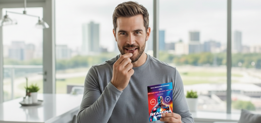 Man feeling confident and energized after using stamina gummies