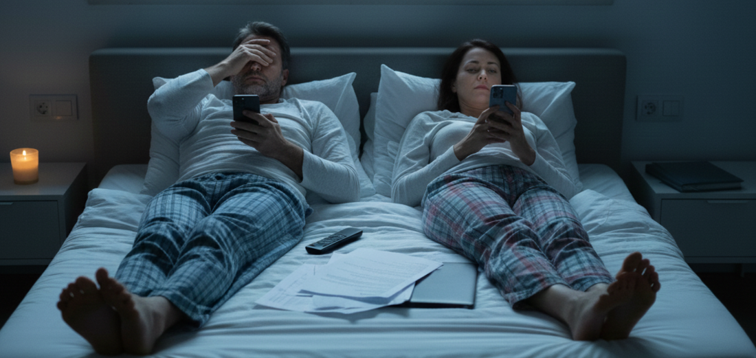 Couple in Bed tired to have sex