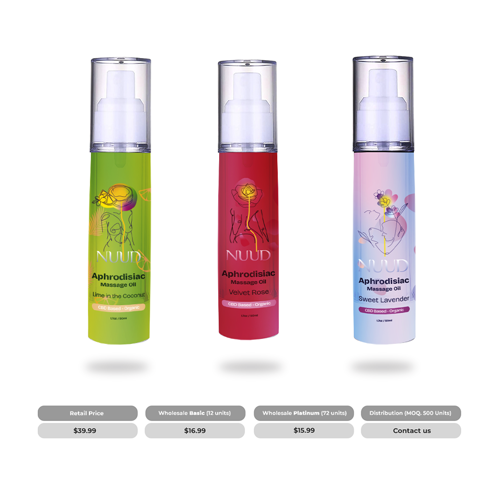 NUUD Aphrodisiac Massage Oils - 12 Units Case (Unit Price: $16.99)