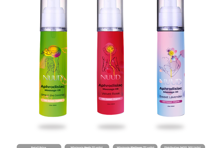 Huiles de massage aphrodisiaques NUUD - Boîte de 12 unités (prix unitaire : 16,99 $) 