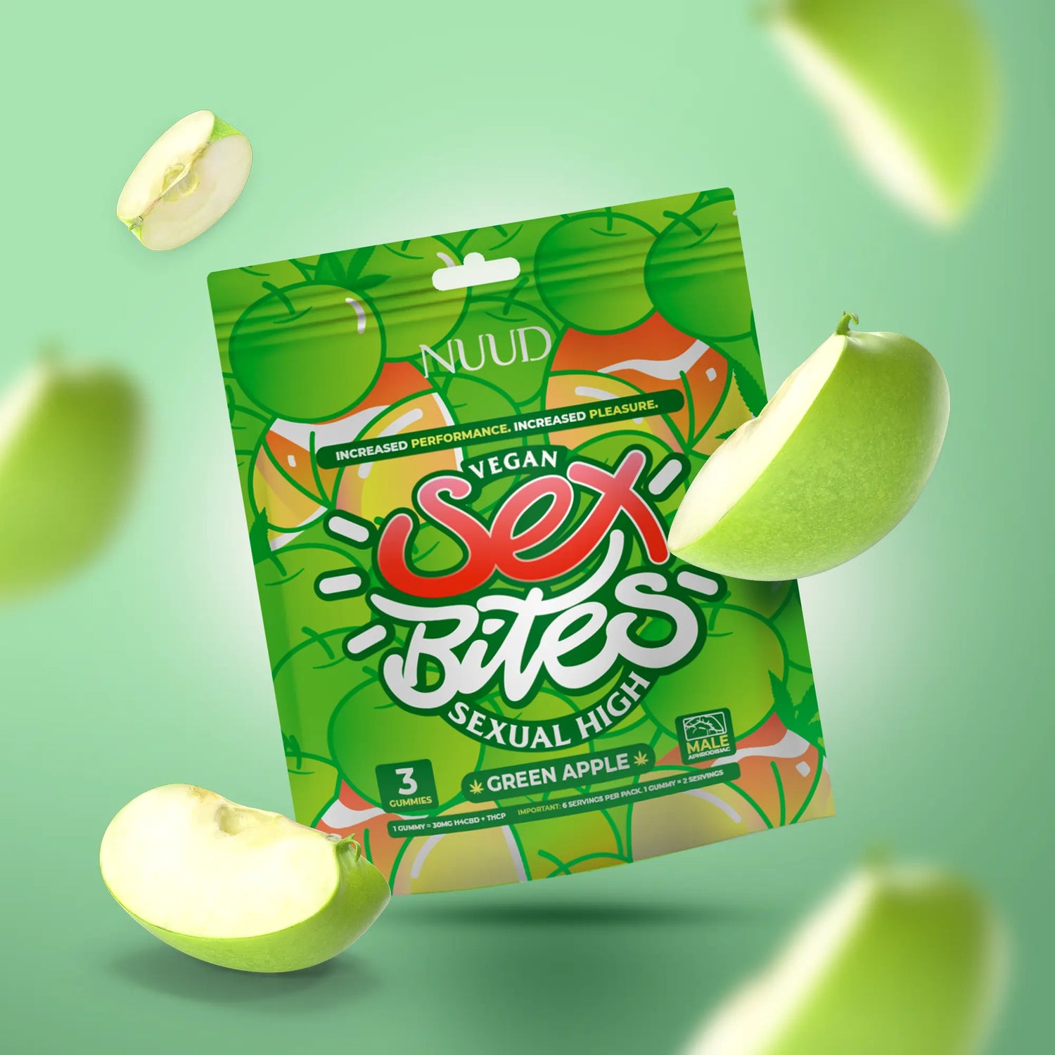 NUUD Green Apple Aphrodisiac Gummies for men — Delta 9 botanical drive support