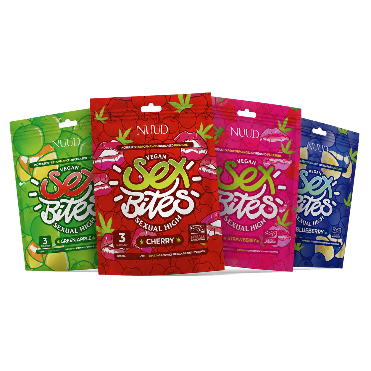 NUUD Sex Bites aphrodisiac gummies, four flavors