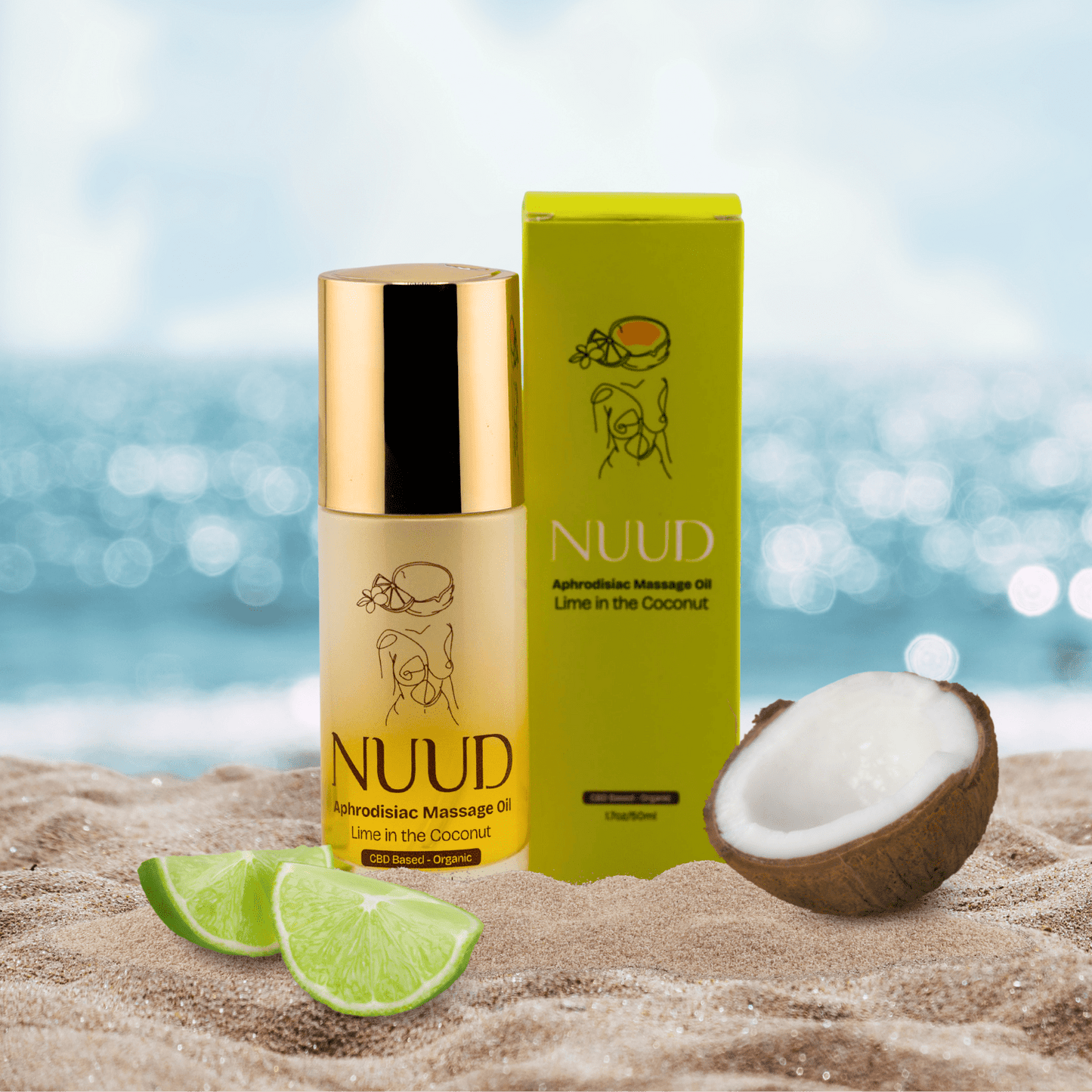 Nuud Aphrodisiac Massage Oil Lime in the Coconut Bottle