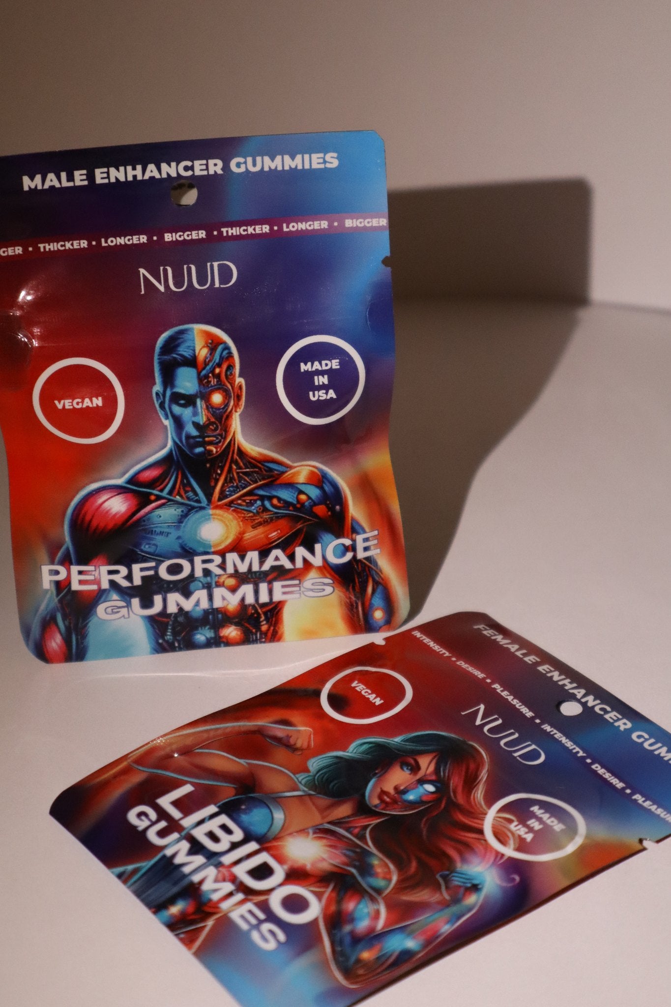 NUUD his and hers gummies - Performance and Libido packs together, real product photo