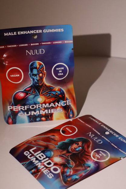 NUUD his and hers gummies - Performance and Libido packs together, real product photo