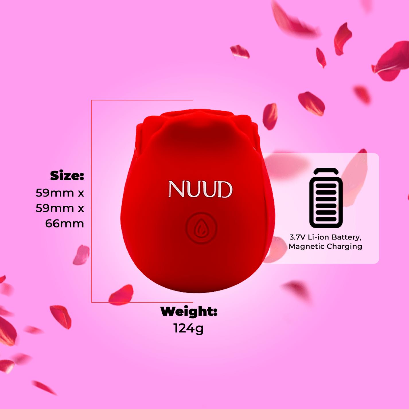 NUUD Rose suction and pulsing vibrator Size and Weight